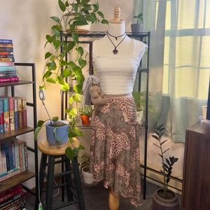 Y2K Pink & Brown Animal Print Midi Skirt Asymmetrical Size Small Candies